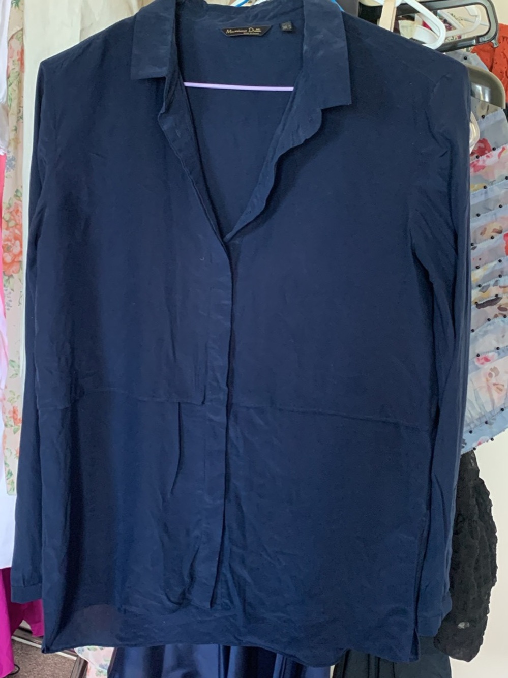 Massimo Dutti Navy Blue 100% Silk Blouse